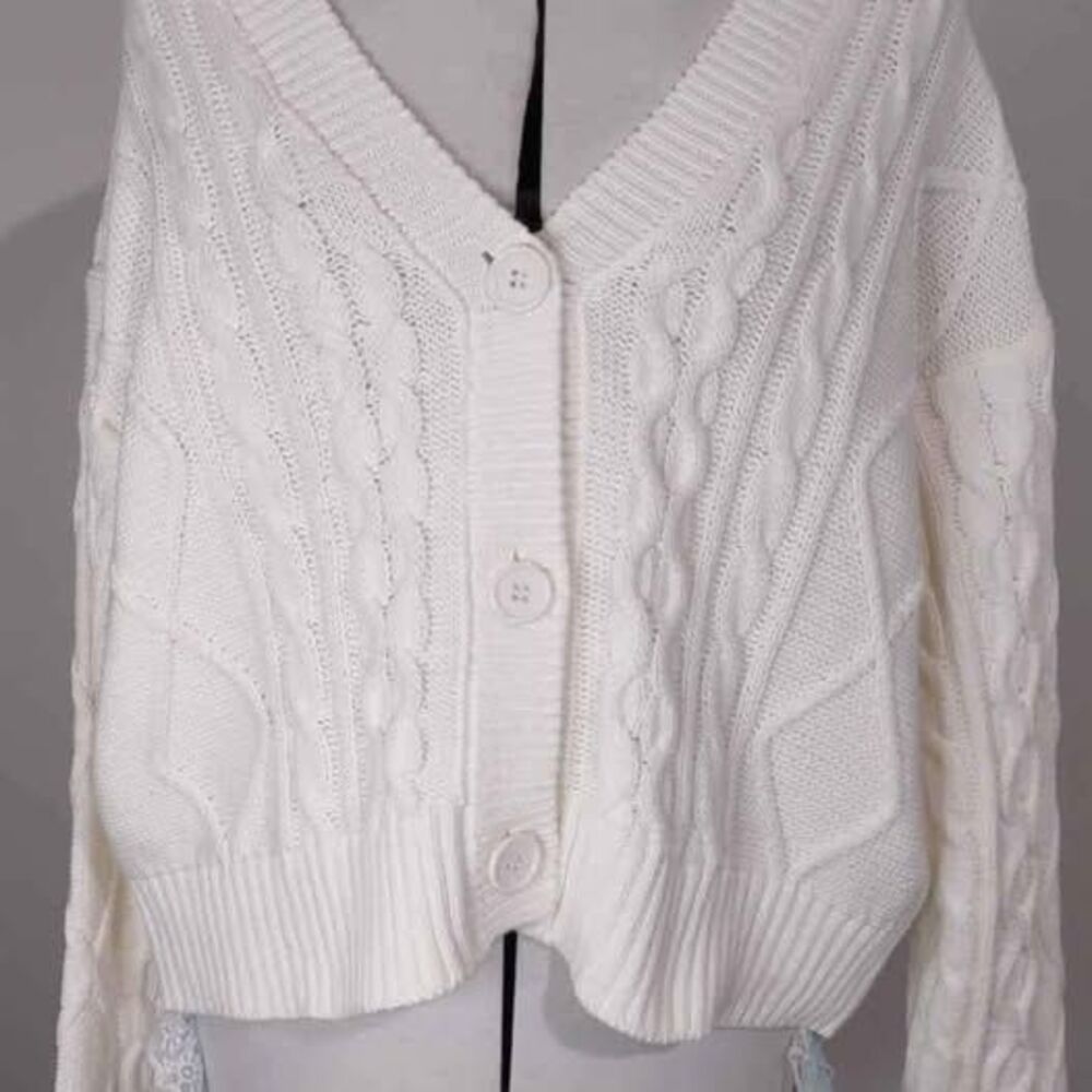 Forever 21 Ivory Cable Knit Button-Up Cardigan